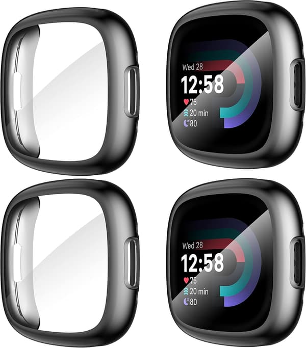 Diruite 4-pak etui til Fitbit Versa 4/Sense 2 skærmbeskytter, HD stødsikkert blødt TPU-etui med fuld beskyttelse til Fitbit Versa sort black 4pcs