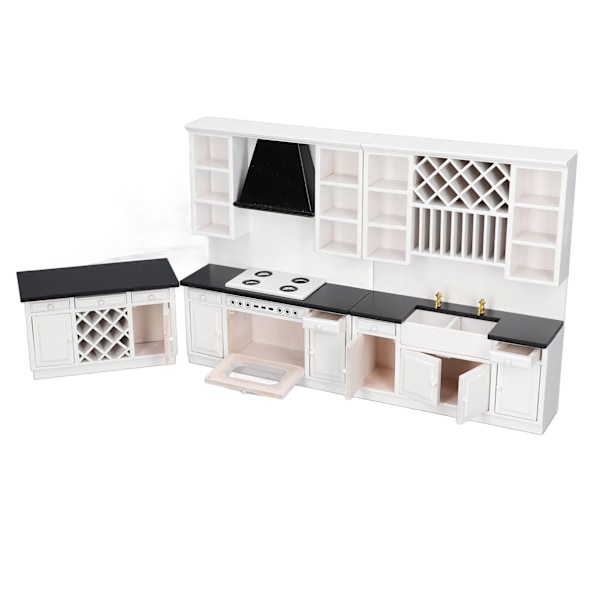 Dockhusköksskåp Set 1/12 Björkträ Miniatyr Bar Disk för Dockhus Dekoration