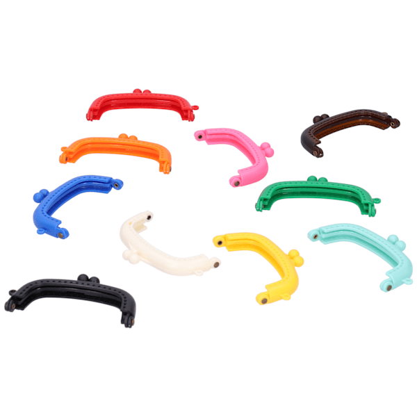 10 stk. pungramme i halvcirkelform i slikfarvet buet plast til DIY-tasker, 8,5 cm