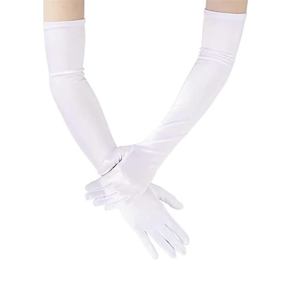 Lange satinhandsker til kvinder, formelle satinhandsker, bryllupshandsker, bankethandsker, performancehandsker, balhandsker, dansehandsker, rosenrød Black