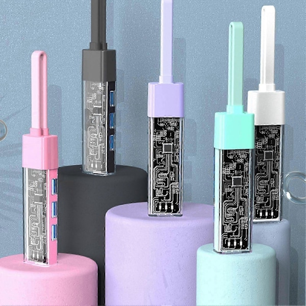 4-in-1 Hub -telakointiasema, läpinäkyvä kuorirakenne, 4 porttia, kompakti koko, kaksois-USB-C-jatke, tietokonetarvikkeet, pinkki