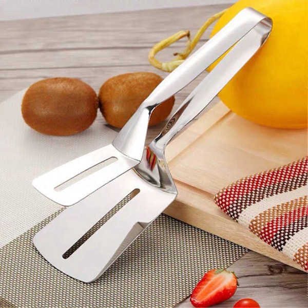 Spatel Tang, Biffklype, 304 Rustfritt Stål Slisset Dobbel Spatel, Multifunksjonell Matvendingsspatel Tang Klips for Brød Egg BBQ Hamburgere Pattie