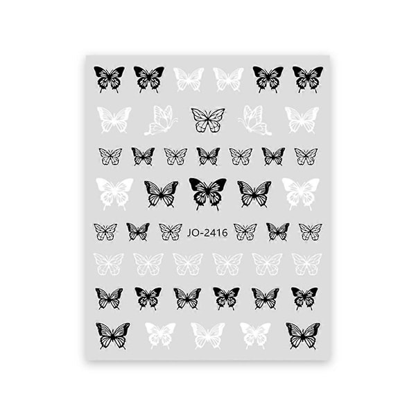 Mörka Fjärils Nagelstickers Ins Stil Design Nagelkonst Dekorationer Svarta och Vita Dekaler Dekoration 2413-SvartVit
