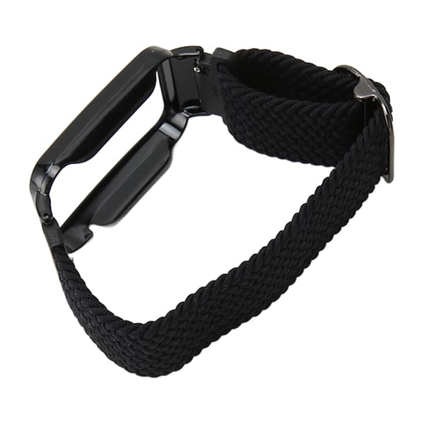 Flätat Loop Armband för Mi Band 7 Pro Justerbart Elastiskt Nylon Loop Armband med Skyddsram Svart Bandfodral