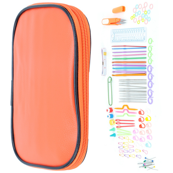 100 st virknålsset DIY 22 virknålsset med små tillbehör för stickentusiaster nybörjare orange