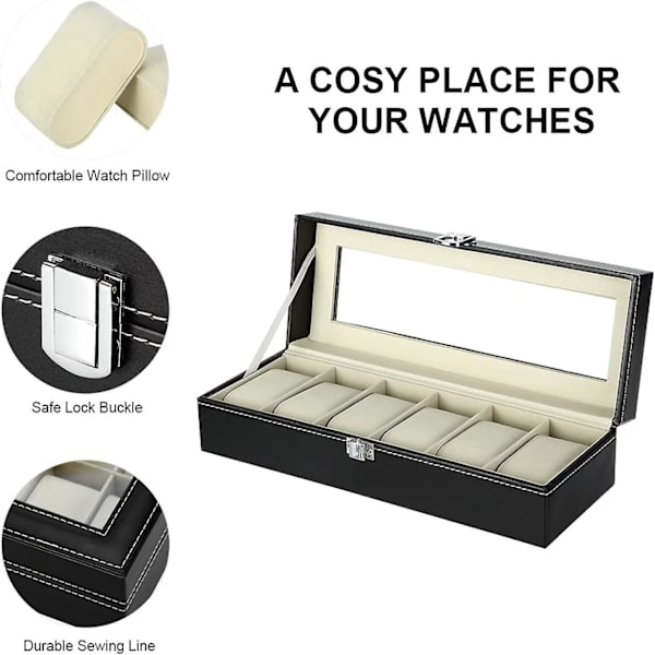 Watch med 6 fack, Pu- watch Display case, organizer