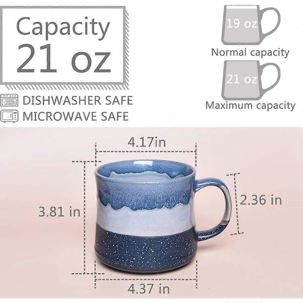 Stor Keramisk Kaffemugg, Stor Tekopp för Kontor och Hem, 620 ml, Diskmaskins- och Mikrovågssäker, 1 st (Blå)