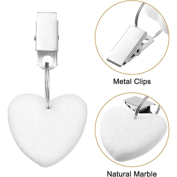 6-delt dugvægtclips (hvid), dugvægt hjerteformet sten dugvægt udendørs picnic hjem spisebord dekoration metalclips