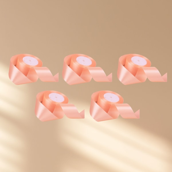 5 rullar enfärgat band 4 cm dubbelsidigt satinband för DIY-hantverk presentförpackning champagne