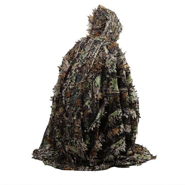 Kamouflage Regn Poncho 3D Löv Ghillie Poncho Huva Vattentät Camo Regnrock för Barn Vuxna Utomhus Camping Vandring
