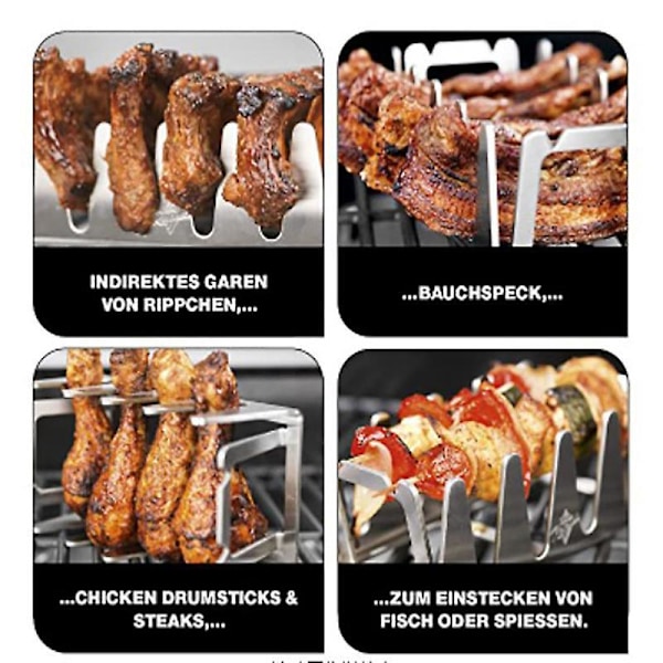 Grillrist i rustfritt stål, multigrill, robust og enkel å rengjøre, frittstående grill med bølgepapp, multi-grillrist i rustfritt stål for Ch