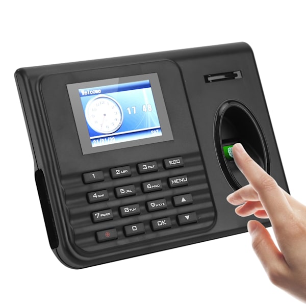 Attendance Machine Time Clock 2,4-tums färgskärm Biometri Fingeravtryck Lösenord Checka in ut 100‑240VEU Plugg