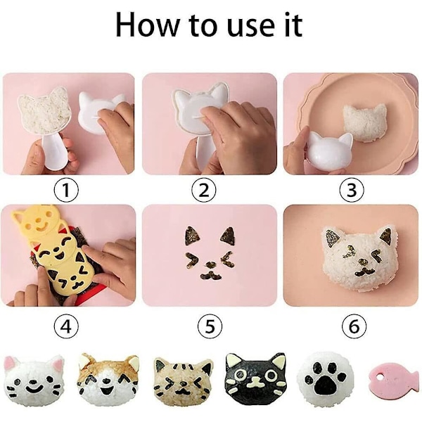 Bento Tillbehör Sushi Form Risbollsform Tecknad Kattmönster Sushi Bento Nori Kök