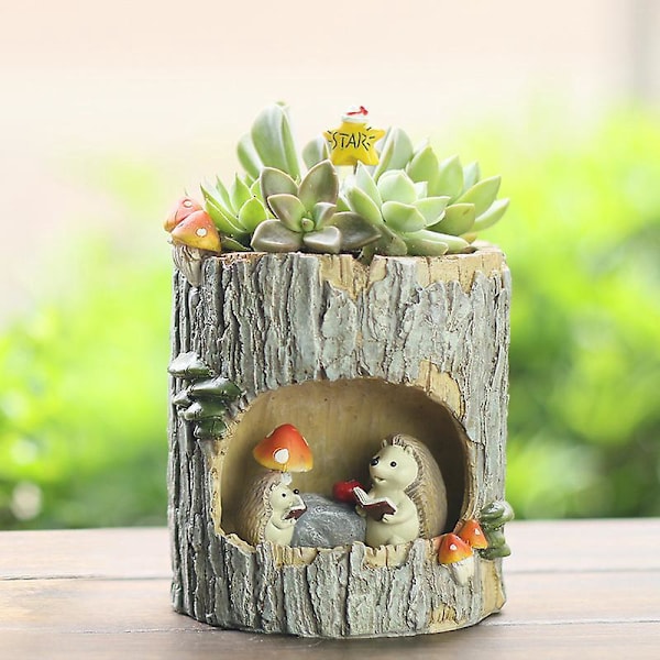 Söt Igelkott Sedum Succulent Planter Låda Hem Kontor Trädgård Dekoration