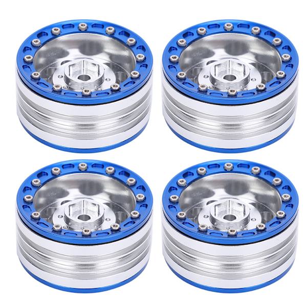 4 stk Universal Metal Wheel Hub RC Bil Tilbehør Passer til 1/10 RC Crawler 1.9 Tommer Blå + Sølv