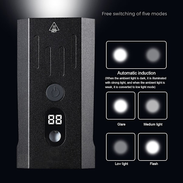 Superlys lys sykkellys foran 800lm oppladbar automatisk følende sykkellykt med 5 lysmoduser for sykling fotturer camping