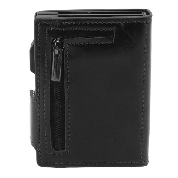 Anti-tyveri tegnebog i aluminiumlegering PU læder multifunktionel slank kortholder taske med slot til IOS Locator sort