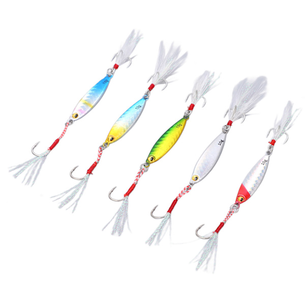 5 stk 10g jigg fiskelokk Metall Jig agn kunstig sluk med fjærkroker fiskeutstyr for bass