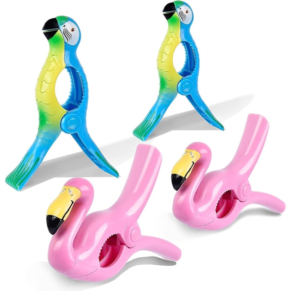 Strandhåndklæde Klips - Flamingo Papegøje Design, Heavy Duty, Jumbo Størrelse - Sæt af 2