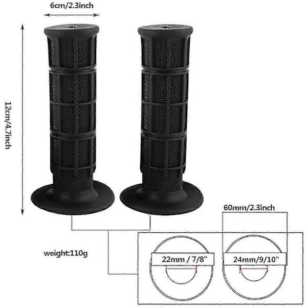 Silikone Motorcykelgreb 7/8\" 22mm - Universelle Bløde Anti-Slip Greb til Motorcykel Scooter (Sort)_SZXM
