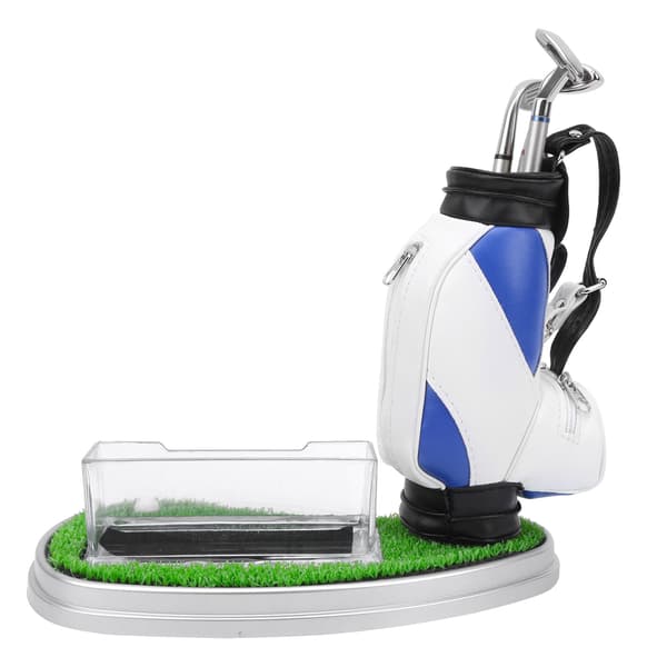 Mini skrivebords golfbag penneholder med golfpenne visitkortboks base souvenir sæt gave