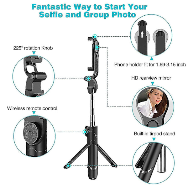Selfie Stick Stativ Bluetooth, 45 Tums Telefonstativ, Iphone Stativ