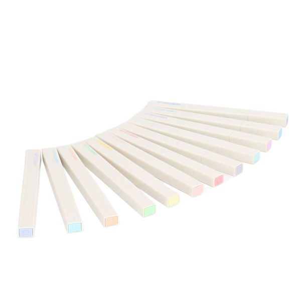 12 stk. flydende highlighter i bløde farver, vandbaseret blæk, hurtigtørrende, glat skrivning, bærbare macaron-highlighters