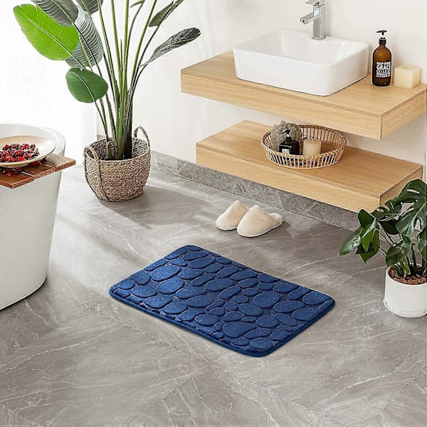 1 Styck Entrématta Badrumsmatta Memory Foam Hydrofil Pebble Design Superfin Fiber Halkfri Mjuk för Badrum Badkar Kök 40x60CM Mörkblå