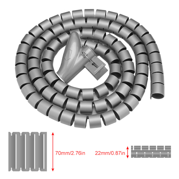 Fleksibel spiralrør kabelarrangør ledningsinnpakning ledningsbeskytter ledningsoppbevaring sølv 1,5 m * 22 mm