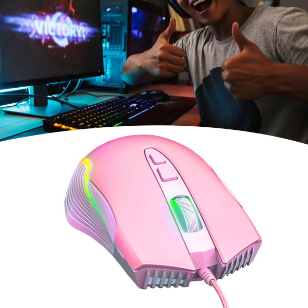 Kablet mus Pink Ergonomisk design RGB baggrundsbelyst bevægelsesdetektion 5,9 fod kabel gaming mus til gaming kontorstudie