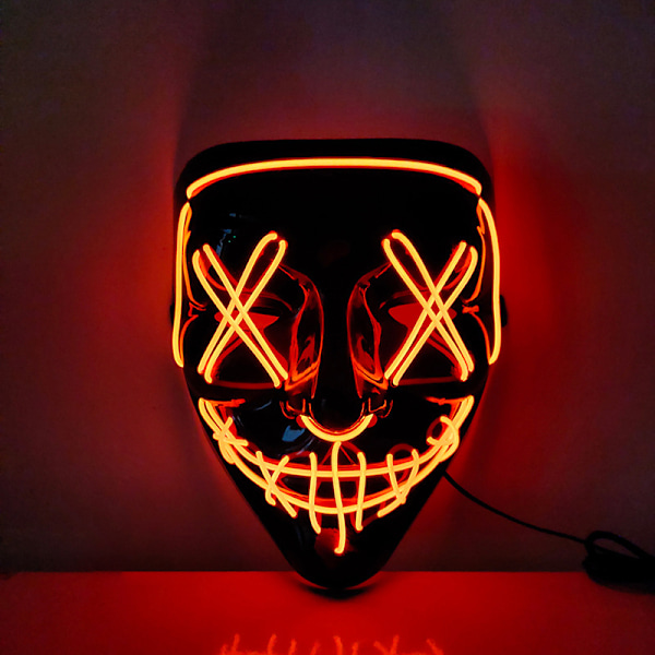 Halloween Lysende Maske PP Koldt Lys Ergonomisk LED Uhyggelig Glødende Maske til Cosplay Rød