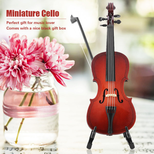 5.5in trä miniatyr cello replika med case Instrument modell musikaliska gåvor prydnader