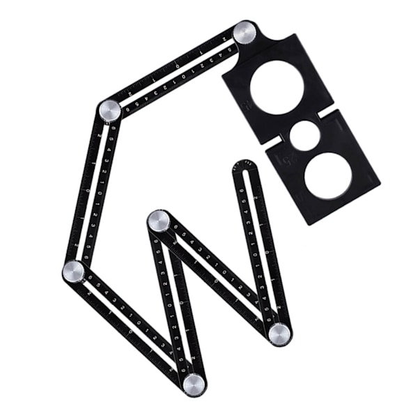 6-delt lineal af aluminiumlegering, bærbar, letvægts, sort, sammenklappelig, multivinklet målelineal