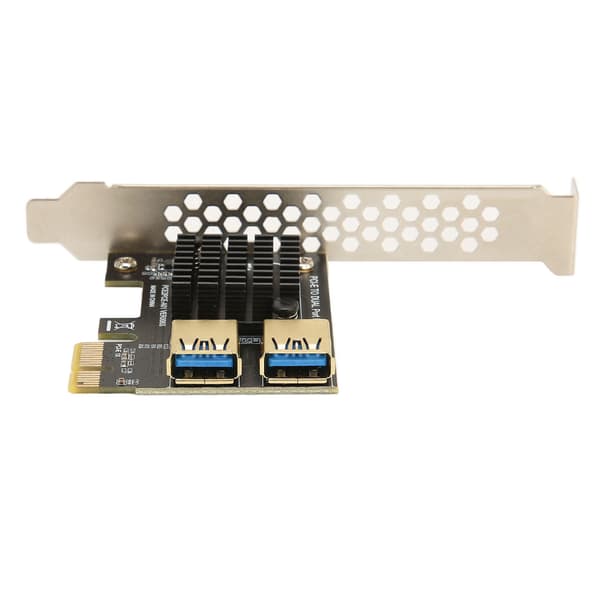 PCI E 1 til 2 Riser-kort PCI E 1X til 2 eksterne PCI E USB 3.0 utvidelseskort for Bitcoin Ethereum Mining Svart kort