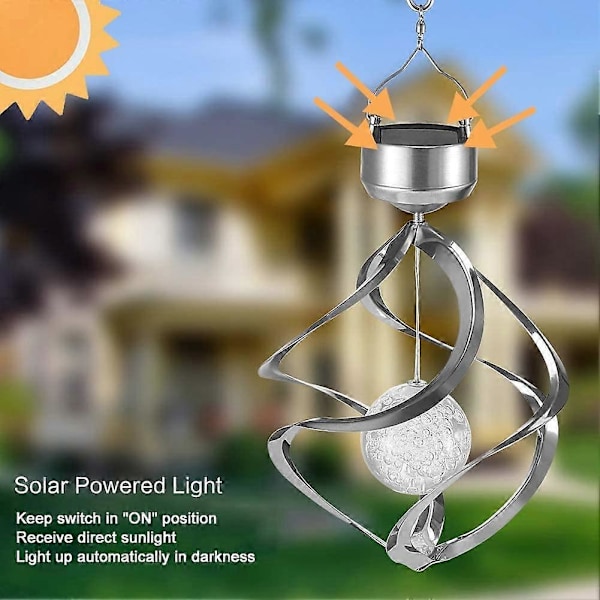 LED Solardriven Roterande Vindspel Hängande Spiral Solarlampor Utomhus
