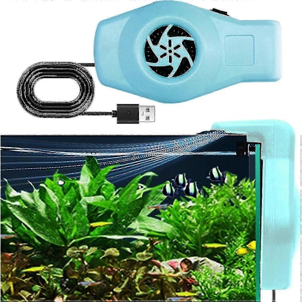 Akvariekylare, kylfläktsystem för akvarium med lågt ljud, mini akvariekylare, blå