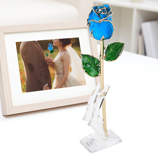 Forgyldt Rose Blomst Azur 24K med Base Gave Dekoration til Mors Dag Valentinsdag (Azur )