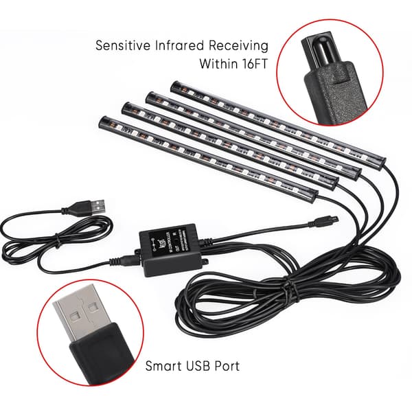 Bil LED Lys Strip, EECOO 4 stk. Bil Interiør Lys Musik LED Belysningssæt Under Instrumentbrættet med