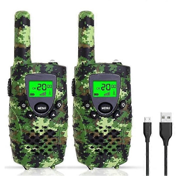 Vihreä Camo Lasten Radiopuhelin, 3-12 Vuotiaille Pojille Lelu Ladattava Radiopuhelin 8 Kanavaa LCD-näyttö ja Taskulamppu Kaksi Radiota Pitkä Kantama 4 Kilometriä Max