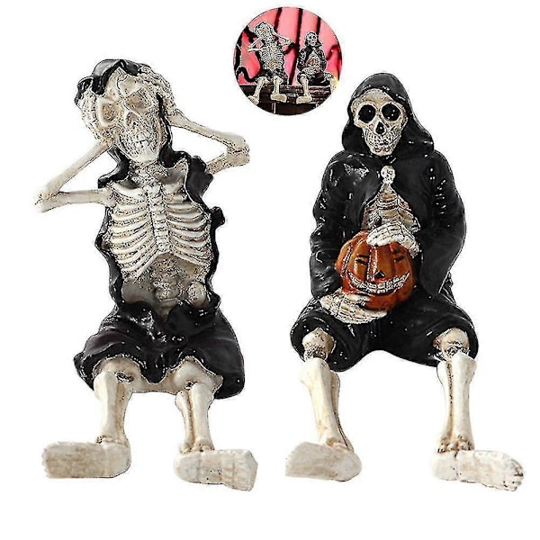 Skummel Gresskar Skjelett Form Resin Figur Statuer Bord Halloween Hjem Dekor svart 1 stk