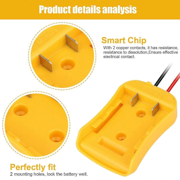 Dewalt 18/20V Batteri Power Wheels Adapter - RC Leksaksbil 12 Gauge Robotik DIY Strömkälla Konverterare med Fixi Gul
