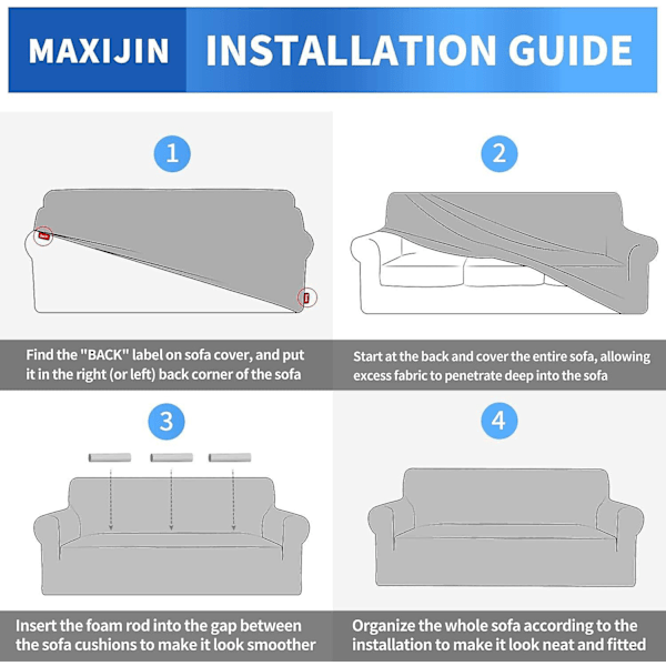 Super Stretch Elastisk Plysj Sofa Trekk for 3 Seater, Grå Blå, Tykk Fløyel, Sklisikker for Kjæledyr, 1 Del