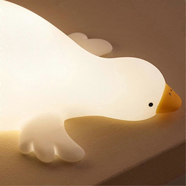 Stor Hvid Gås Natlampe Børne Sengelampe Sjov Klap Lampe USB Genopladelig Blødt Lys Øjenbeskyttelse Sovelampe