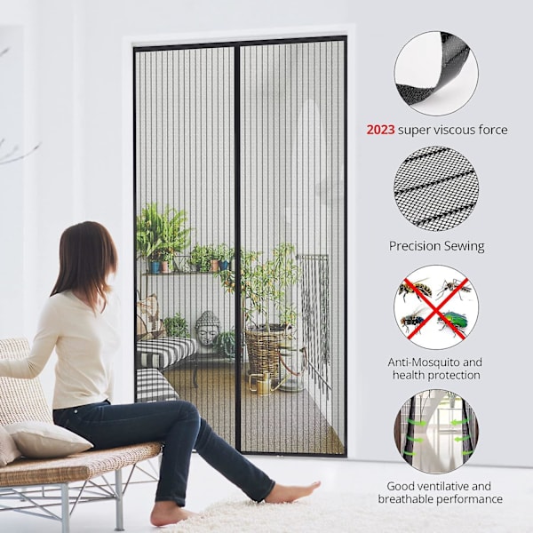 Magnetisk Mesh Myggenet Skærm til Døre - 80x230cm, Sort