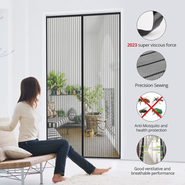 Magnetisk Mesh Myggnät Skärm för Dörrar - 80x230cm, Svart