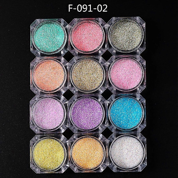 12 Flaskor Nagelglitterpulver, Reflekterande Nagelkonstpulver, Holografisk Sockereffekt, Krompigment, Manikyrdekoration F-091-02