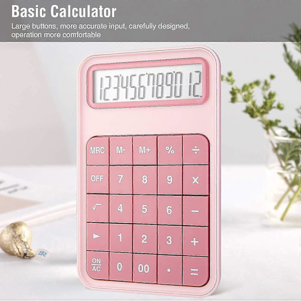 Bordregner, 12-cifret stort display batteri LCD-display kontorregner - Pink