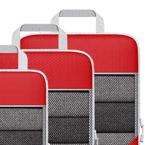 3-pack kompressionsförpackningskubkit Mesh Design Synlig Vattentät Bärbar för Resor Daglig Användning Röd