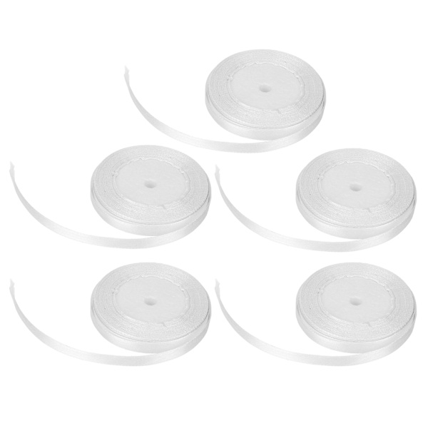5 st Satinband 1 cm Bredd 22 m Lång Bröllopsdekoration för Förpackning Tårta Bakning Godisask Vit