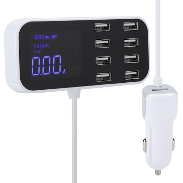 8 porter hurtigbillader, multippel USB-ladestasjon, digitalt display for IOS/Samsung